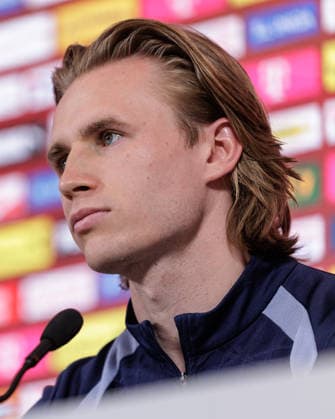 SOCCER - AUT vs KOR, test match VIENNA,AUSTRIA,30.MAR.26 - SOCCER - OEFB international test match, Austria vs South Korea, preview, press conference, PK, Pressekonferenz Team AUT. Image shows Patrick Wimmer (AUT).  GEPAxpictures xArminxRauthner