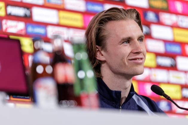 SOCCER - AUT vs KOR, test match VIENNA,AUSTRIA,30.MAR.26 - SOCCER - OEFB international test match, Austria vs South Korea, preview, press conference, PK, Pressekonferenz Team AUT. Image shows Patrick Wimmer (AUT).  GEPAxpictures xArminxRauthner