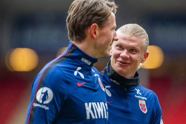 260330 Sander Berge and Erling Braut Haaland of the Norwegian national football team during a training session on March 30, 2026 in Oslo Photo Vegard Grott BILDBYRAN kod VG VG0912 bbeng fotball football soccer fotboll norge norway trening träning training practice  Copyright: VEGARDxGRoTT BB260330VG004