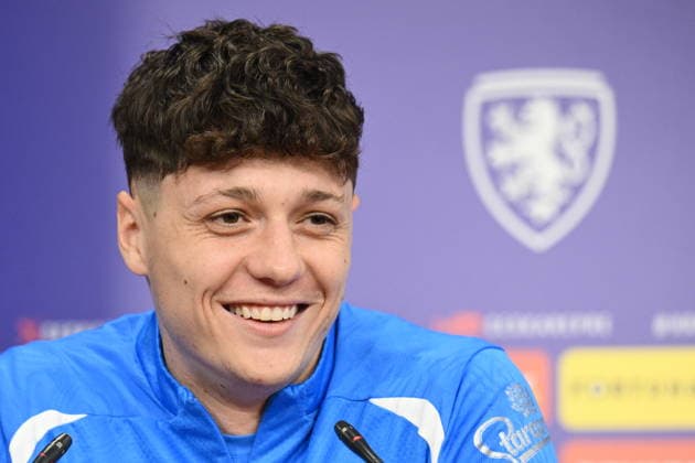 Czech football player Ladislav Krejci speaks during the press conference, PK, Pressekonferenz prior to the European playoff final on advancement to World Cup Czechia vs Denmark in Prague, Czech Republic, March 30, 2026. (CTKxPhoto MichalxKamaryt) CTKPhotoP2026033004582  CTKPhotoP2026033004582