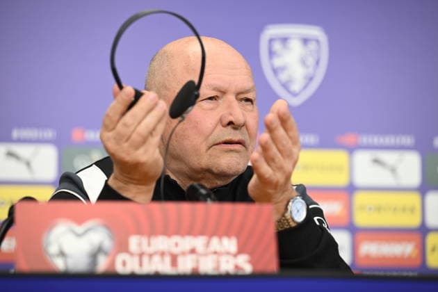 Head coach of Czech Team Miroslav Koubek speaks during the press conference, PK, Pressekonferenz prior to the European playoff final on advancement to World Cup Czechia vs Denmark in Prague, Czech Republic, March 30, 2026. (CTKxPhoto MichalxKamaryt) CTKPhotoP2026033004742  CTKPhotoP2026033004742