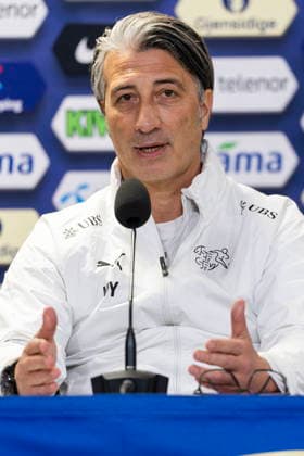 Switzerland national team, Nationalteam training and press conference, PK, Pressekonferenz Head coach Murat Yakin, speaks during a press conference of the Swiss national soccer team, one day before the international soccer match between Norway and Switzerland at the Ullevaal Stadium in Oslo, Norway, 30 March 2026. OSLO Norway  Copyright: xCYRILxZINGAROx