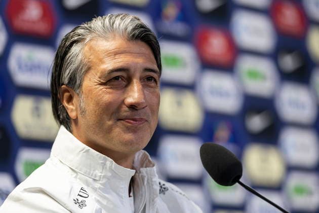 Switzerland national team, Nationalteam training and press conference, PK, Pressekonferenz Head coach Murat Yakin, speaks during a press conference of the Swiss national soccer team, one day before the international soccer match between Norway and Switzerland at the Ullevaal Stadium in Oslo, Norway, 30 March 2026. OSLO Norway  Copyright: xCYRILxZINGAROx