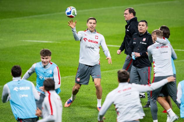 260330 Players of Poland s national football team at a training session on March 30, 2026 in Stockholm Photo Jesper Zerman BILDBYRAN kod JZ JZ0696 fotboll football soccer fotball vm kval kval fifa world cup qualifier qualifier träning practice training polen poland bbeng  Copyright: JESPERxZERMAN BB260330JZ090