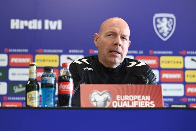 Head coach of Denmark Brian Riemer speaks during the press conference, PK, Pressekonferenz prior to the European playoff final on advancement to World Cup Czechia vs Denmark in Prague, Czech Republic, March 30, 2026. (CTKxPhoto MichalxKamaryt) CTKPhotoP2026033005917  CTKPhotoP2026033005917