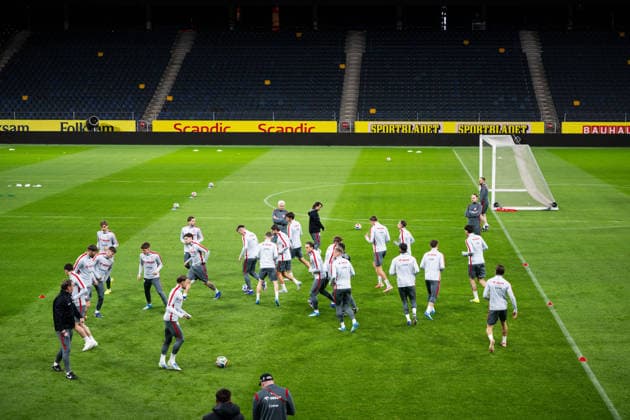 260330 Players of Poland s national football team at a training session on March 30, 2026 in Stockholm Photo Jesper Zerman BILDBYRAN kod JZ JZ0696 fotboll football soccer fotball vm kval kval fifa world cup qualifier qualifier träning practice training polen poland bbeng  Copyright: JESPERxZERMAN BB260330JZ092