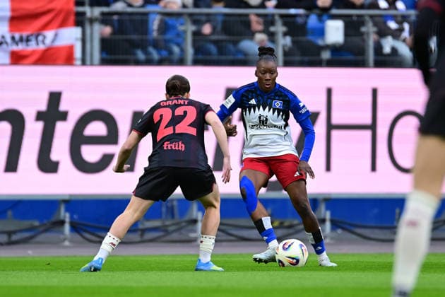 Soccer I Women I Season 2025 2026 I Bundesliga I 22 Matchday I Hamburger SV Bayer 04 Leverkusen I 30 03 2026 Ruby Grant 22, Bayer 04 Leverkusen Magou Doucoure 2, Hamburger SV Hamburg Volkspark, Volksparkstadion, Stadium, Volkspark Stadion Hamburg Germany Copyright: xLobeca FelixxSchlikisx