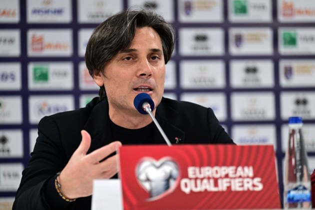 Turkiye hold press conference, PK, Pressekonferenz ahead of Kosovo clash PRISTINA, KOSOVO - MARCH 30: Turkiye head coach Vincenzo Montella and team captain Hakan Calhanoglu (not seen) speak during a press conference at Fadil Vokrri Stadium ahead of the 2026 FIFA World Cup, WM, Weltmeisterschaft, Fussball European Qualifiers play-off final match against Kosovo, in Pristina, Kosovo, on March 30, 2026. Serhat Cagdas Anadolu Pristina Kosova. Editorial use only. Please get in touch for any other usage. Copyright: x2026xAnadoluxSerhatxCagdasx