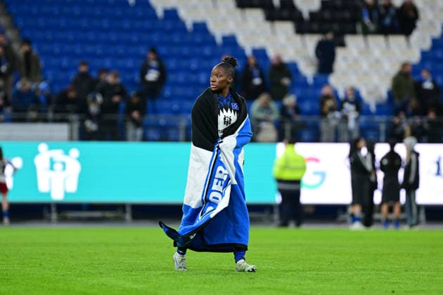 Soccer I Women I Season 2025 2026 I Bundesliga I 22 Matchday I Hamburger SV Bayer 04 Leverkusen I 30 03 2026 Looks disappointed, saddened, depressed, frustrated, crestfallen, offended, dejected, dissatisfied, disillusioned, bad-tempered Magou Doucoure 2, Hamburger SV Hamburg Volkspark, Volksparkstadion, stadium, Volkspark Stadion Hamburg Germany Copyright: xLobeca FelixxSchlikisx