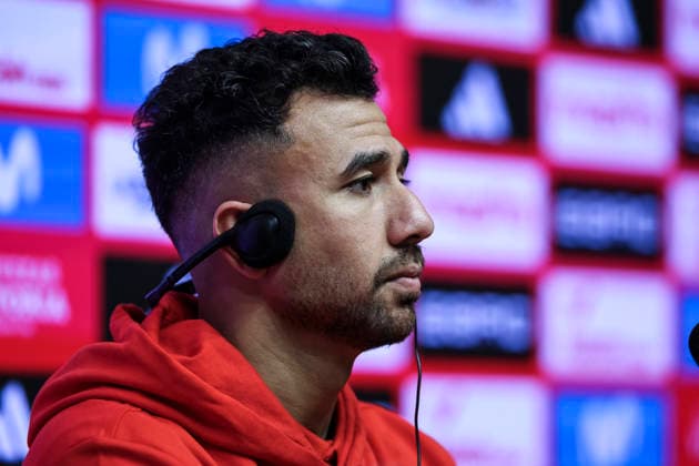 March 30, 2026, Cornella, Barcelona, SPAIN: Mahmoud Trezeguet of Egypt attends the press conference, PK, Pressekonferenz ahead of the International Friendly, Länderspiel, Nationalmannschaft football match against Spain at RCDE Stadium on March 30, 2026 in Cornella, Spain. Egypt Team Press Conference - International Friendly - ZUMAa181 20260330_zaa_a181_060 Copyright: xJavierxBorregox