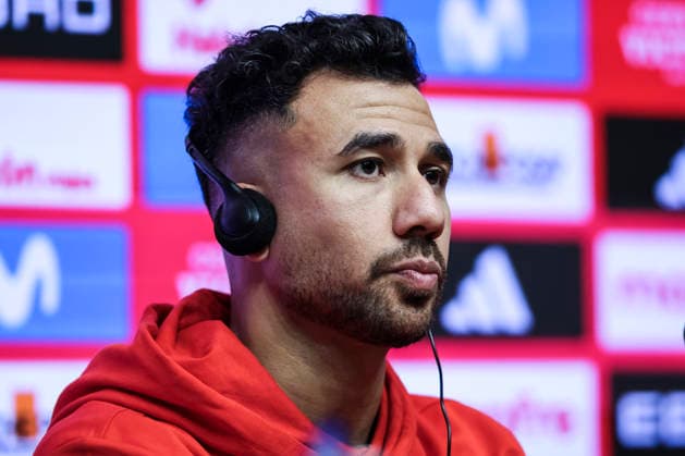 March 30, 2026, Cornella, Barcelona, SPAIN: Mahmoud Trezeguet of Egypt attends the press conference, PK, Pressekonferenz ahead of the International Friendly, Länderspiel, Nationalmannschaft football match against Spain at RCDE Stadium on March 30, 2026 in Cornella, Spain. Egypt Team Press Conference - International Friendly - ZUMAa181 20260330_zaa_a181_061 Copyright: xJavierxBorregox
