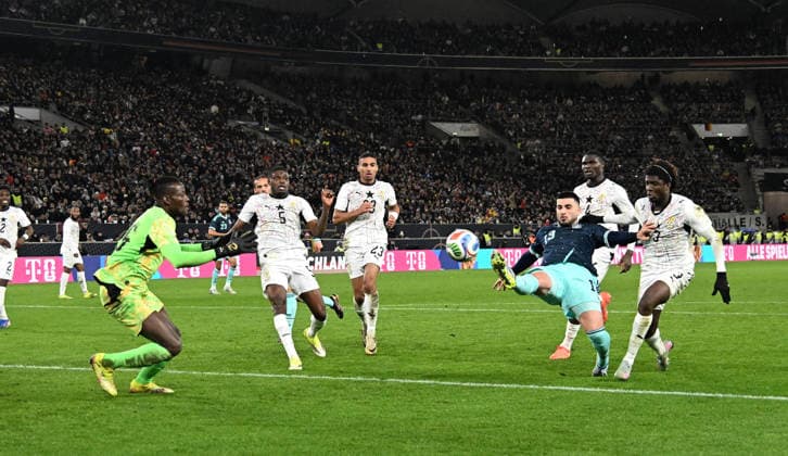 30.03.2026, xsltx, Fussball Länderspiel, Deutschland - Ghana v.l. Benjamin Asare (Ghana),Deniz Undav (Deutsche Fussball Nationalmanschaft DFB) Goal scored, erzielt das Tor zum 2:1 Stuttgart *** 30 03 2026, xsltx, international football match, Germany Ghana v l Benjamin Asare Ghana ,Deniz Undav German national football team DFB Goal scored, scores the goal for 2 1 Stuttgart
