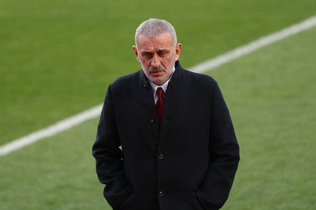 30 MAR 2026 SOCCER KO PLAY-OFFS EUROPEAN QUALIFIERS, Turkey national team, Nationalteam Pre-Match press conference, PK, Pressekonferenz Ä°brahim HacÄ±osmanoÄülu, president of the Türkiye Football Federation, walks onto the pitch with the Türkiye national team ahead of the match Pristina Pristina, Kosovo Fadil Vokrri Stadium Fadil Vokrri Stadium KOSOVO