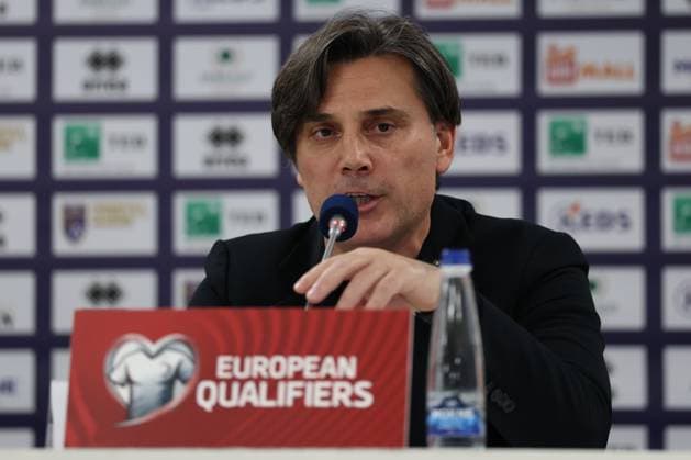 30 MAR 2026 SOCCER KO PLAY-OFFS EUROPEAN QUALIFIERS, Turkey national team, Nationalteam Pre-Match press conference, PK, Pressekonferenz Head coach Vincenzo Montella of the Türkiye national team speaks during a pre-match press conference Pristina Pristina, Kosovo Fadil Vokrri Stadium Fadil Vokrri Stadium KOSOVO