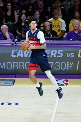 LOS ANGELES, CA - MARCH 30: Washington Wizards guard Will Riley (27) saves a ball from back court during the Washington Wizards vs Los Angeles Lakers game on March 30, 2026, at Crypto.com Arena in Los Angeles, CA. (Photo by Jevone Moore Icon Sportswire) NBA, Basketball Herren, USA MAR 30 Washington Wizards at Los Angeles Lakers EDITORIAL USE ONLY Icon20260330013