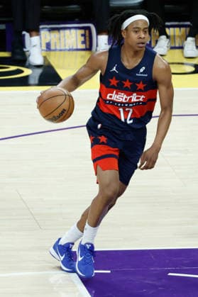 LOS ANGELES, CA - MARCH 30: Washington Wizards guard Tre Johnson (12) dribbles the ball during the Washington Wizards vs Los Angeles Lakers game on March 30, 2026, at Crypto.com Arena in Los Angeles, CA. (Photo by Jevone Moore Icon Sportswire) NBA, Basketball Herren, USA MAR 30 Washington Wizards at Los Angeles Lakers EDITORIAL USE ONLY Icon20260330047
