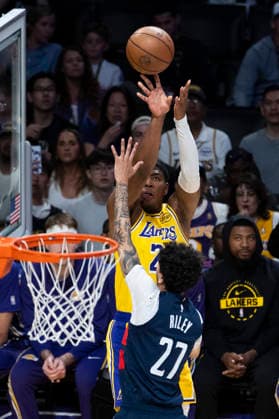 March 30, 2026, Los Angeles, California, United States: Los Angeles Lakers™ Rui Hachimura (28) shoots against Washington Wizards™ Will Riley (27) during an NBA, Basketball Herren, USA basketball game at Crypto.com Arena on Monday, March 30, 2026 in Los Angeles. Los Angeles United States - ZUMAs197 20260330_aaa_s197_167 Copyright: xRingoxChiux
