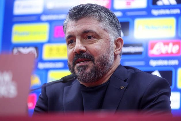 press conference, PK, Pressekonferenz of Italy national team, Nationalteam Head coach of Italy Gennaro Gattuso speaks during a press conference on March 30, 2026 in Zenica, Bosnia and Herzegovina, ahead of the FIFA World Cup, WM, Weltmeisterschaft, Fussball 2026 play-off match against Bosnia and Herzegovina.  ArminxDurgut PIXSELL