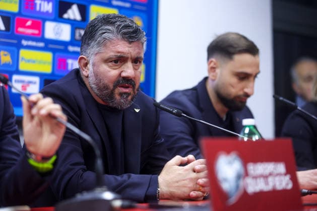press conference, PK, Pressekonferenz of Italy national team, Nationalteam Head coach of Italy Gennaro Gattuso speaks during a press conference on March 30, 2026 in Zenica, Bosnia and Herzegovina, ahead of the FIFA World Cup, WM, Weltmeisterschaft, Fussball 2026 play-off match against Bosnia and Herzegovina.  ArminxDurgut PIXSELL