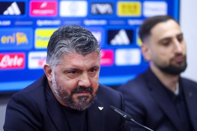 press conference, PK, Pressekonferenz of Italy national team, Nationalteam Head coach of Italy Gennaro Gattuso speaks during a press conference on March 30, 2026 in Zenica, Bosnia and Herzegovina, ahead of the FIFA World Cup, WM, Weltmeisterschaft, Fussball 2026 play-off match against Bosnia and Herzegovina.  ArminxDurgut PIXSELL