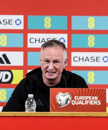 Northern Ireland press conference, PK, Pressekonferenz Cardiff City Stadium, Wales 30 3 2026 Head Coach Micheal O™Neill Micheal O™Neill 30 3 2026  Copyright: x INPHO Presseye WilliamxCherryx N Ireland Presser_011
