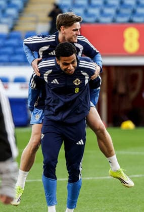 Northern Ireland Squad Training, Cardiff City Stadium, Wales 30 3 2026 Shea Charles and Justin Devenny Shea Charles and Justin Devenny 30 3 2026  Copyright: x INPHO Presseye WilliamxCherryx N Ireland Training_059