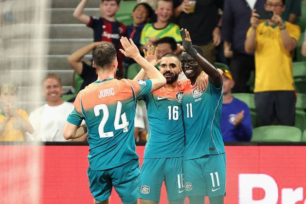 SOCCER AUSTRALIA CURACAO, Awer Mabil of Australia celebrates a goal during the FIFA Series 2026 match between the Socceroos and Curacao at AAMI Park in Melbourne, Tuesday, March 31, 2026. ( NO ARCHIVING, EDITORIAL USE ONLY MELBOURNE VICTORIA AUSTRALIA  Copyright: xROBxPREZIOSOx 20260331190790226729