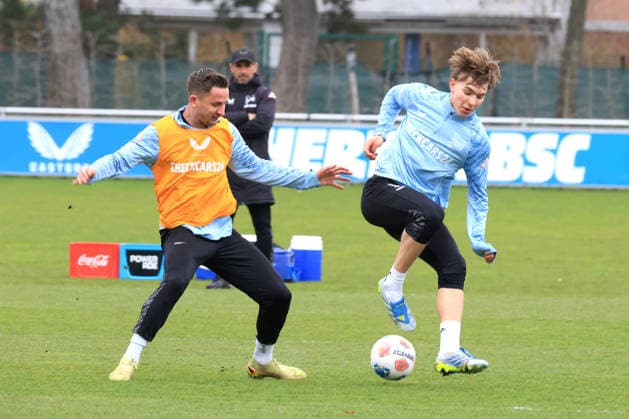 DEU, DFL, 2 FBL Hertha BSC, Training, 31 03 2026, Sportforum, Berlin, DEU, DFL, 2 FBL Hertha BSC, Training, im Bild Paul Seguin Hertha BSC Berlin 30 , Kennet Eichhorn Hertha BSC Berlin 23 DFL regulations prohibit any use of Photographs as image sequences and or quasi video nordphotoxGmbHx xEngler nph00076