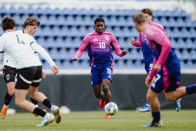 SOCCER - UEFA U19 EURO quali, AUT vs GER WIENER NEUSTADT,AUSTRIA,31.MAR.26 - SOCCER - UEFA European Under-19 Championship 2026, qualifiers, OEFB under-19 international match, Länderspiel, Nationalmannschaft Austria vs Germany. Image shows Jeremiah Mensah (GER).  GEPAxpictures xAlexanderxSolc