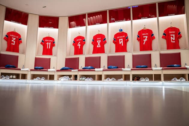 260331 The kits of Kristoffer Ajer, Jorgen Strand Larsen, Leo ostigard, Sander Berge, Erling Braut Haaland, Alexander Sorloth and Morten Thorsby of Norway in the dressing room ahead of the International Friendly, Länderspiel, Nationalmannschaft football match between Norway and Switzerland on March 31, 2026 in Oslo. Photo: Vegard Grott BILDBYRAN kod VG VG0915 bbeng fotboll football soccer fotball träningslandskamp privatlandskamp landskamp international friendly norge norway schweiz switzerland sveits garderobe hjemmedrakt *** 260331 The kits of Kristoffer Ajer, Jorgen Strand Larsen, Leo ostigard, Sander Berge, Erling Braut Haaland, Alexander Sorloth and Morten Thorsby of Norway in the dressing room ahead of the international friendly football match between Norway and Switzerland on March 31, 2026 in Oslo Photo Vegard Grott BILDBYRAN kod VG VG0915 bbeng fotboll football soccer fotball träningslandskamp privatlandskamp landskamp international friendly norge norway schweiz switzerland sveits garderobe hjemmedrakt  Copyright: VEGARDxGRoTT BB260331VG010