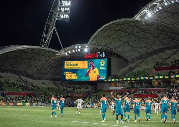 March 31, 2026, Melbourne, Victoria, Australia: NESTORY IRANKUNDA of Australia looks elated after he scored his second goal of the match during FIFA Series 2026 - Australia v Curacao football match at AAMI Park on March 31, 2026 in Melbourne, Australia. Melbourne Australia - ZUMAb338 20260331_zsp_b338_099 Copyright: xSantanuxBanikx