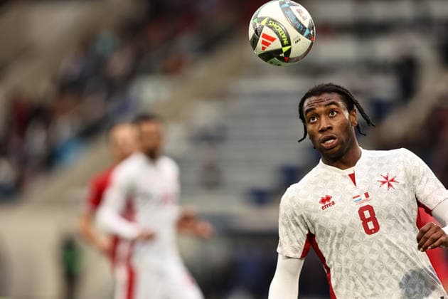 GER, Nations League, Luxemburg vs Malta 31.03.2026, Stade de Luxembourg, Luxembourg, GER, Nations League, Luxemburg vs Malta im Bild Paul Mbong (Malta, 08) hat den Ball fest im Blick *** GER, Nations League, Luxembourg vs Malta 31 03 2026, Stade de Luxembourg, Luxembourg, GER, Nations League, Luxembourg vs Malta in the picture Paul Mbong Malta, 08 has the ball firmly in his sights nordphotoxGmbHx xSJS nph00070