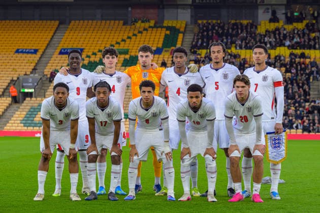 NORWICH, ENGLAND MARCH 31 - England team photo before the UEFA U21, U 21 EURO 2027 Qualifier game between England and Moldova at Carrow Road on March 31, 2026 in Norwich, England. (Photo by Keeran Marquis Sports Press Photo) Copyright: xKeeranxMarquis SPPx Sportspressphoto_SPR121875