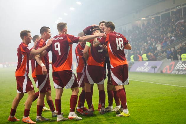UEFA Nations League match - Latvia vs Gibraltar Players of Latvia celebrate after scoring the 1-0 goal during the UEFA Nations League match between Latvia and Gibraltar in Riga, Latvia, 31 March 2026. Riga Latvia  Copyright: xTOMSxKALNINSx