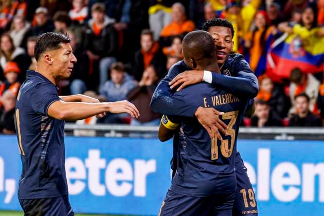 Enner Valencia of Ecuador celebrates with teammates after scoring his teams first goal Netherlands v Ecuador, International Friendly, Länderspiel, Nationalmannschaft Netherlands v Ecuador, Philips Stadion, March 31, 2026, Eindhoven, Netherlands.