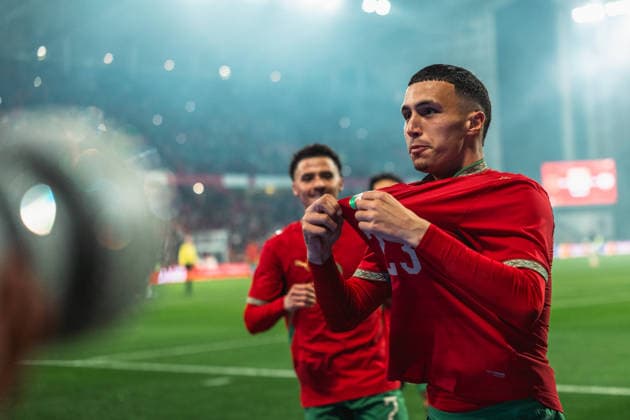 FOOTBALL - FRIENDLY GAME - MOROCCO v PARAGUAY Bilal El Khannouss of Morocco celebrates his goal with Achraf Hakimi of Morocco during the Friendly football match between Morocco and Paraguay on 31 March 2026 at Stade Bollaert-Delelis in Lens, France