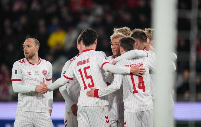 Joachim Andersen (Denmark) scores and celebrates his teams first goal during Czechia and Denmark, Final FIFA World Cup, WM, Weltmeisterschaft, Fussball Qualification, at epet ARENA Stadium, Prague, Czechia on March 31, 2026. Thor Wegner DeFodi Images. (Photo by DeFodi Images) - *** Joachim Andersen Denmark scores and celebrates his teams first goal during Czechia and Denmark, Final FIFA World Cup Qualification, at epet ARENA Stadium, Prague, Czechia on March 31, 2026 Thor Wegner DeFodi Images Photo by DeFodi Images
