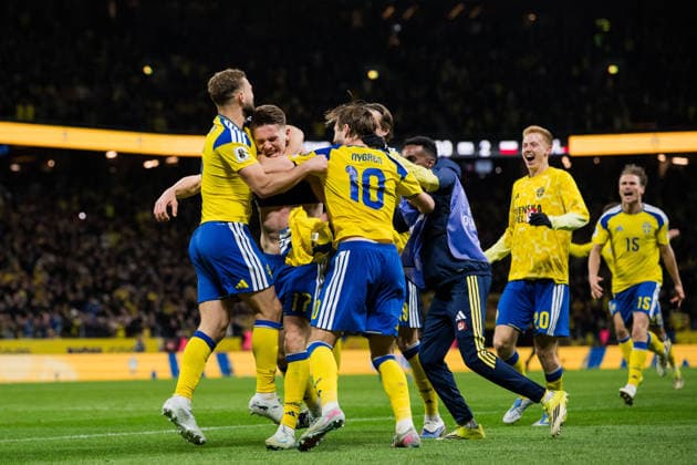 260331 Viktor Gyökeres and Benjamin Nygren of Sweden celebrate after the FIFA World Cup, WM, Weltmeisterschaft, Fussball Qualifier play-off final football match between Sweden and Poland on March 31, 2026 in Stockholm. Photo: Maxim Thore BILDBYRAN kod MT JM0814 bbeng fotboll football soccer fotball vm-kval fifa world cup qualifier playoff play-off final sverige sweden sverige a polen poland jubel *** 260331 Viktor Gyökeres and Benjamin Nygren of Sweden celebrate after the FIFA World Cup Qualifier play off final football match between Sweden and Poland on March 31, 2026 in Stockholm Photo Maxim Thore BILDBYRAN kod MT JM0814 bbeng fotboll football soccer fotball vm kval fifa world cup qualifier playoff play off final sverige sweden sverige a polen poland jubel  Copyright: MAXIMxTHORE BB260331MT070
