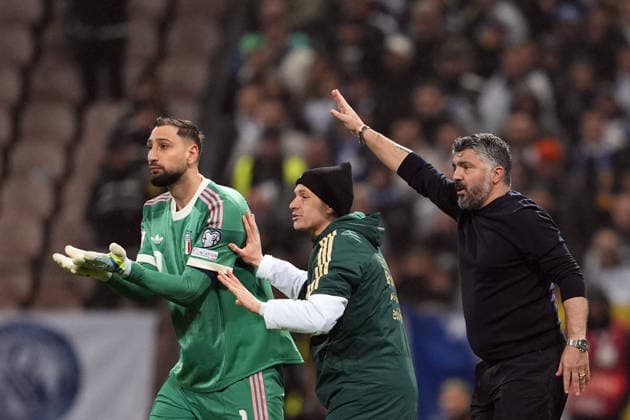 Gianluigi Donnarumma of Italy, NicolÃ² Barella of Italy, Gennaro Gattuso coach of Italy protest against referee during the final soccer match for the qualification for the 2026 World Cup between Bosnia Herzegovina and Italy at the Stadion Bilino Polje in Zenica, Bosnia Erzegovina. - March 31 , 2026. - Soccer .  Copyright: xFabioxFerrari LaPressex