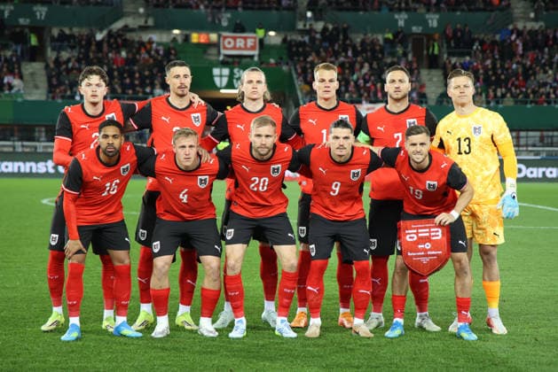 Austria vs South Korea International Football Match, 31.03.2026 VIENNA, AUSTRIA, 27.MAR.26 - SOCCER - OEFB international test match, Austria vs South Korea. The image shows the team from Austria, back row Paul Wanner, Marco Friedl, Patrick Wimmer, Philipp Lienhart, Marko Arnautovic and Patrick Pentz (AUT), fron row Phillipp Mwene, Xaver Schlager, Konrad Laimer, Marcel Sabitzer and Christoph Baumgartner (AUT). *** Austria vs South Korea International Football Match, 31 03 2026 VIENNA, AUSTRIA, 27 MAR 26 SOCCER OEFB international test match, Austria vs South Korea The image shows the team from Austria, back row Paul Wanner, Marco Friedl, Patrick Wimmer, Philipp Lienhart, Marko Arnautovic and Patrick Pentz AUT , fron row Phillipp Mwene, Xaver Schlager, Konrad Laimer, Marcel Sabitzer and Christoph Baumgartner AUT Copyright: xBEAUTIFULxSPORTS Rainerx