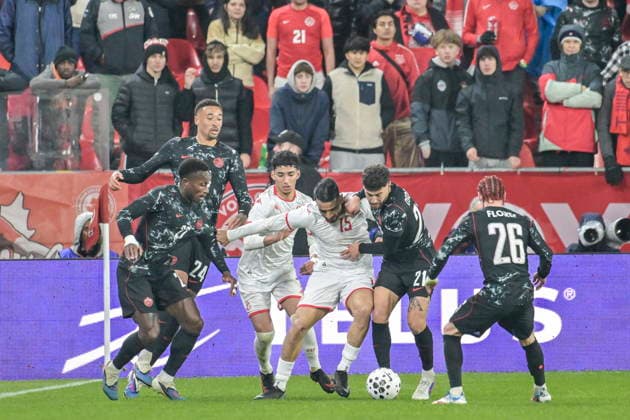 Soccer International Friendly, Länderspiel, Nationalmannschaft - Canada vs Tunisia Jonathan Osorio of Canada (2-R) in action against Haj Mahmoud (C) of Tunisia during the international friendly soccer match between Canada and Tunisia in Toronto, Canada, 31 March 2026. Toronto ONTARIO Canada  Copyright: xEDUARDOxLIMAx