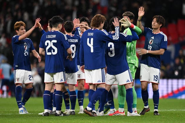 England v Japan, Friendly Japan players celebrate the 0-1 win at full time during the Friendly match between England and Japan at Wembley Stadium, London, UK on 31 March 2026. London Wembley Stadium Greater London UK Editorial use only , Copyright: xGrahamxHuntx PSI-23978-0290