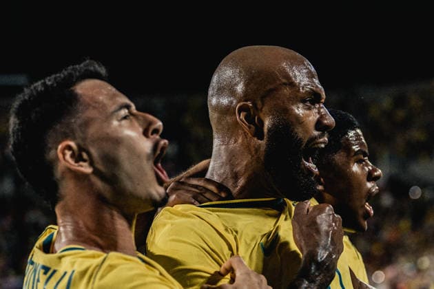 Fußball, Länderspiel, Brasilien - Kroatien Brazil vs. Croatia ORLANDO, OR - 31.03.2026: BRAZIL VS. CROATIA - Endrik, Igor Thiago and Gabriel Martinelli celebrate during the friendly match between Brazil and Croatia, held on Tuesday night (31), at Camping World Stadium, in Orlando, Florida. The Brazilian national team, Nationalteam under the command of Carlo Ancelotti, faces the Croatians in final preparation for the 2026 World Cup. (Photo: Victor EleutÃ rio Fotoarena) x2916256x  VictorxEleutÃ rio