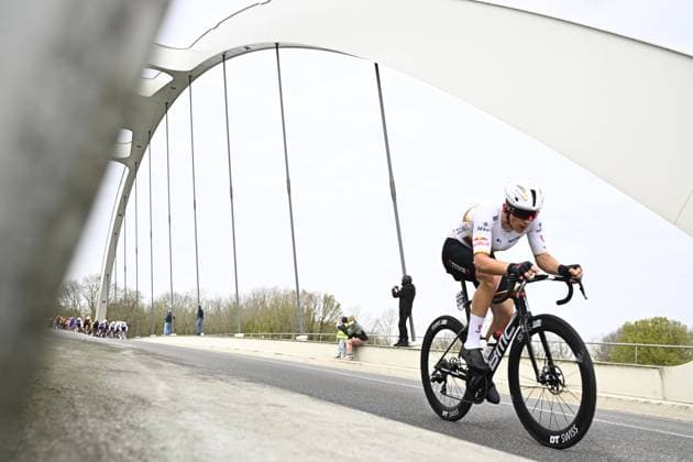 Lithuanian Aivaras Mikutis of Tudor Pro Cycling Team pictured in action during the men elite race of the Dwars Door Vlaanderen cycling event, 184,6km from Roeselare to Waregem, Wednesday 01 April 2026. JASPERxJACOBS  x169496336x
