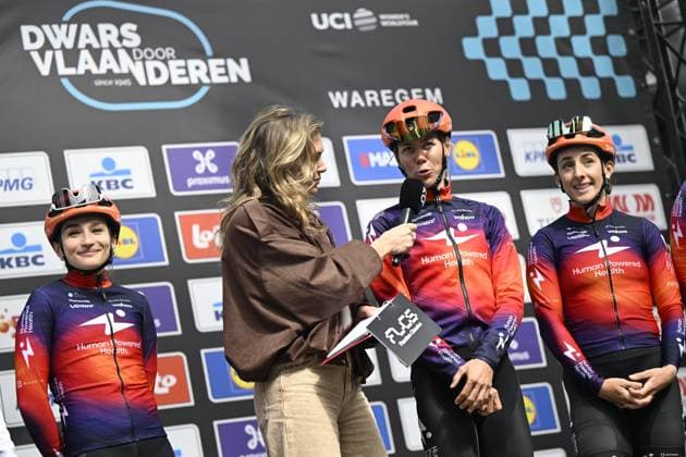 German Thalita De Jong of Human Powered Health pictured at the start of the women elite race of the Dwars Door Vlaanderen cycling event, 128,9km from Roeselare to Waregem, Wednesday 01 April 2026. TOM GOYVAERTS TomxGoyvaerts  x169497635x