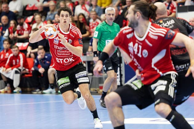 Fredericia Handball v MT Melsungen, EHF European League play-offs, Fredericia, Denmark Fredericia, Denmark. 31st, March 2026. Mads Kjeldgaard Andersen (15) of Fredericia Handball seen during the EHF European League play off match between Fredericia Handball and MT Melsungen at Middelfart Spraekasse Arena in Fredericia. Denmark, Fredericia  Copyright: xGonzalesxPhoto LauxNielsenx