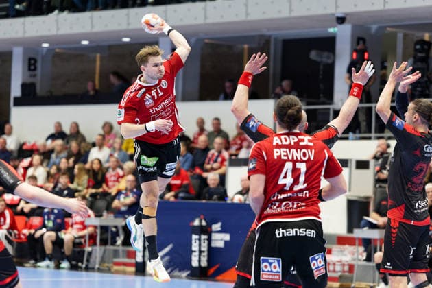 Fredericia Handball v MT Melsungen, EHF European League play-offs, Fredericia, Denmark Fredericia, Denmark. 31st, March 2026. Kasper Palmar (91) of Fredericia Handball seen during the EHF European League play off match between Fredericia Handball and MT Melsungen at Middelfart Spraekasse Arena in Fredericia. Denmark, Fredericia  Copyright: xGonzalesxPhoto LauxNielsenx