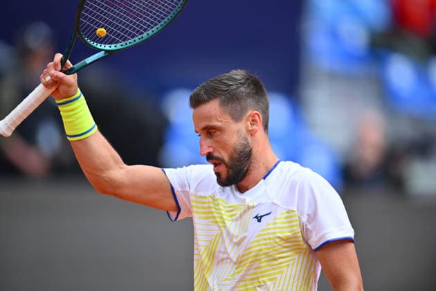 Tiriac Open, ROMANIA - April 01 Damir Dzumhur of Bosnia Herzegovina reacts during the game against Nuno Borges of Portugal during the Tiriac Open game, on April 01th 2026, in Bucharest, Romania. Alex Nicodim Image Images Copyright: xAlexxNicodimx