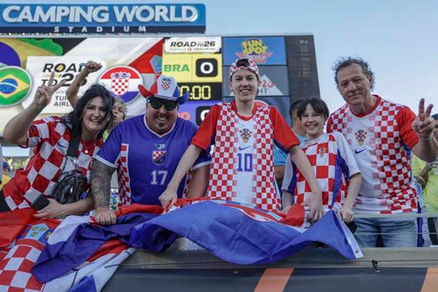 Soccer: Road to 26 -Croatia vs Brazil Orlando, FL: Croatian fans cheer for their team prior to the Road to 26 friendly game against Brazil on Tuesday, March 31, 2026, at Camping World Stadium. Brazil beat Croatia 3-1. (Kim Hukari Image of Orlando Florida United States EDITORIAL USE ONLY Copyright: xImagexofxSportx KimxHukarix iosphotos403260