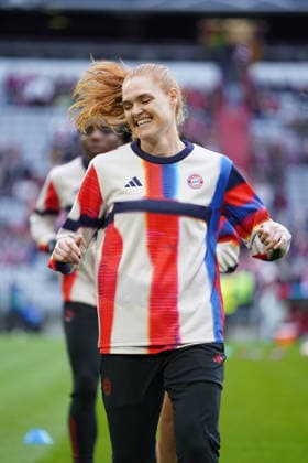 Stine Ballisager 3 Bayern at the UEFA Womens Champions League match FC Bayern Munich Manchester United on 01 04 2026 Munich Allianz Arena Bayern Germany